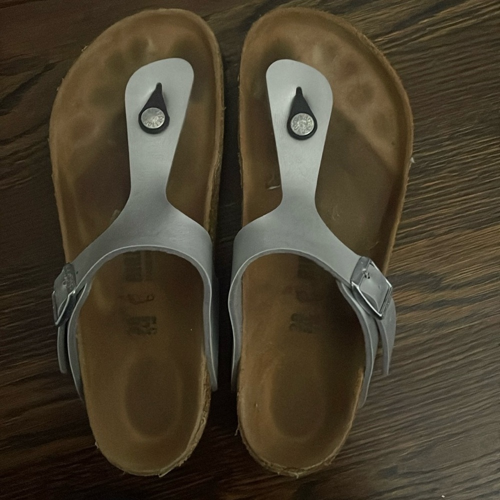 Silver Birkenstock Gizeh sandals